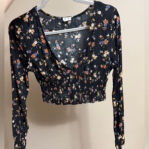 Garage Black Floral Long Sleeve Crop Top